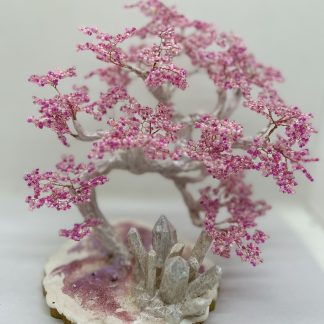arbre en perles, bonsai en perles roses, arbre fait main, idée déco, idée cadeau, fabrication artisanale, fabrication française