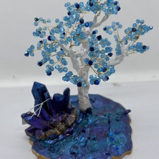 arbre cristal bleu, arbre de vie, cristal autrichien, fait main, fabrication artisanale, fabrication française, idée cadeau