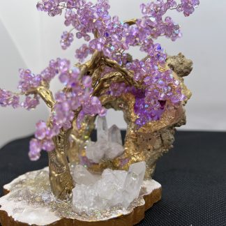 Arbre cristal rose et cristal de roche, cristal de roche, arbre de vie, décoration artisanale, cristal, fait main, idée cadeau