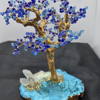 Arbre en cristal bleu, arbre de vie, fabrication française, décoration fait main, décoration fantaisie, idée cadeau, cristal autrichien