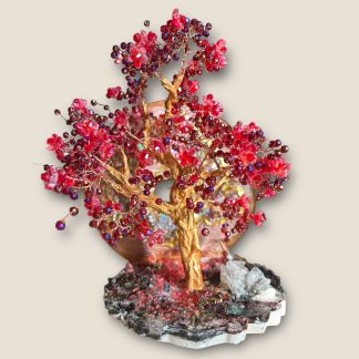 arbre cristal rouge, cristal autrichien, fait main, fabrication artisanale, idée déco, décoration fantaisie